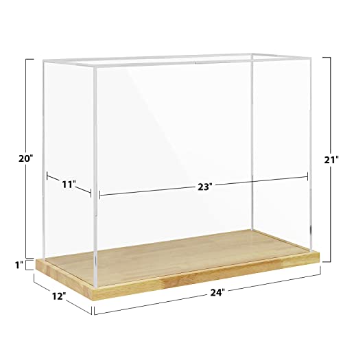 Clear Acrylic Display Case with Solid Butcherblock Base for Trophy, Collectibles, Assemble Cube Display Box Stand Dust Proof Protection Showcase for Action Figures Toys - by BenchPro - size: 21" H x 24" L x 12" D, style: 1" Thick Wood