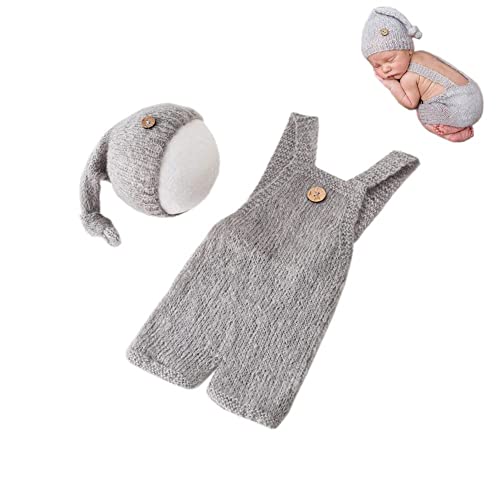 Fashion Cute Newborn Boy Girls Baby Costume Outfits Photography Props Hat Pants - color: Light Gray