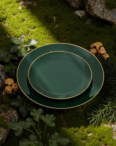 PULOTE 60PCS Green Plastic Plates - Heavy Duty Green Disposable Include 30 Each (10 inch Dinner & 7 inch Dessert) Plates, Ideal for Party & Christmas - color: Green, size: 60 PCS