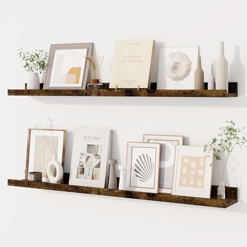 Dreamland Picture Ledge Shelf for Wall, Floating Shelves Set of 2,36 inch Long Floating Shelves with Lip for Living Room,Bedroom,Bathroom,Kitchen,Rustic Brown - color: Rustic Brown, size: 36inch
