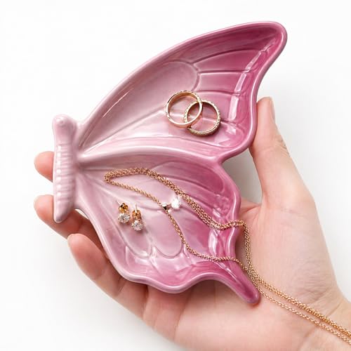 Unittype Purple Butterfly Ring Dish Jewelry Tray, 5.5 x 4.7 Inch Ceramic Ring Holder Jewelry Trinket Dish Decorative Vanity Bathroom Nightstand Jewlery Plate, Gift for Women Girl Mother's Day