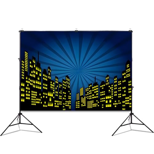 5x3ft Polyester Cartoon Super Boom City Background Skyline Skyscraper Urban Light Photography Backdrop Children Boby Happy Birthday Backdrop Super City Party Photo Studio Props - size: 5x3 FT