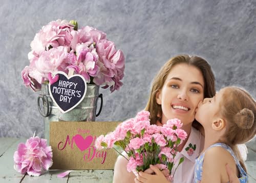 CYLYH10x8ft Happy Mother's Day Backdrops Pink Carnation Background Wood Floor Backgrounds Gray Abstract Background Mother's Party Bridal Shower Party Decor D524 - size: 10x8ft