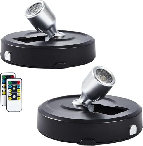 Wireless LED Spotlights 2-Pack Accent Lights with Remote, Wireless Picture Lights with Rotatable Head, Stick on Artwork Lighting for Paintings Display Closet Accent Potrait - color: Silver, size: 2 Pack
