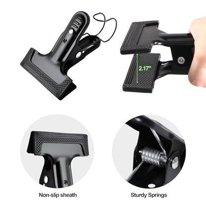 2 Pack 4-1/4" Heavy Duty Spring Clamps Clips, Black Metal Rubber Hinge Clip File Clamps for Photography Background Stands, Home Improvement Projects (2.17" Opening, with Hooks) - color: 2 Pcs Black (With Hook)