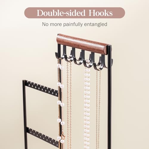 ProCase Jewelry Organizer Tower, 10 Hooks Jewelry Storage Rack Tree Holder Stand with Velvet Ring Display Tray for Necklaces Bracelets Earrings Rings Watches -Black - color: Balck