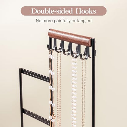 ProCase Jewelry Organizer Tower, 10 Hooks Jewelry Storage Rack Tree Holder Stand with Velvet Ring Display Tray for Necklaces Bracelets Earrings Rings Watches -Black - color: Balck