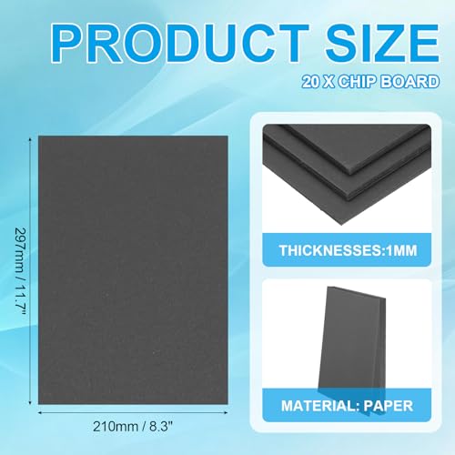 PATIKIL 12x8x0.04" Chipboard Sheets, 20Pcs 40PT Thick Book Board Binders Board Sturdy Bookbinding Supplies for Book Binding Cover, Black - color: Black, size: 12x8x0.04"