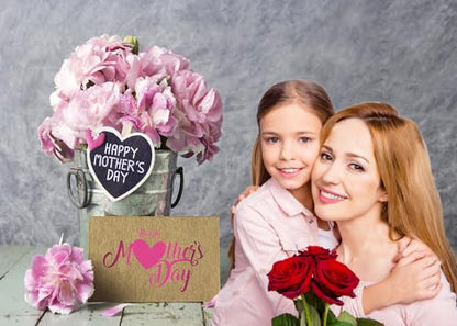 8x6ft Happy Mother's Day Backdrops Pink Carnation Background Wood Floor Backgrounds Gray Abstract Background Mother's Party Bridal Shower Party Decor D524 - size: 8x6ft