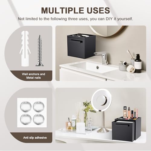 Disposable Face Towel Storage Box Compatible with Clean Skin Club Clean Towel XL Acrylic Cosmetic Organizer Container Box Facial Towels Holder with Drawer Wall-Mounted (Glossy Black) - color: Glossy Black