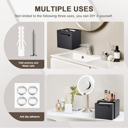 Disposable Face Towel Storage Box Compatible with Clean Skin Club Clean Towel XL Acrylic Cosmetic Organizer Container Box Facial Towels Holder with Drawer Wall-Mounted (Glossy Black) - color: Glossy Black