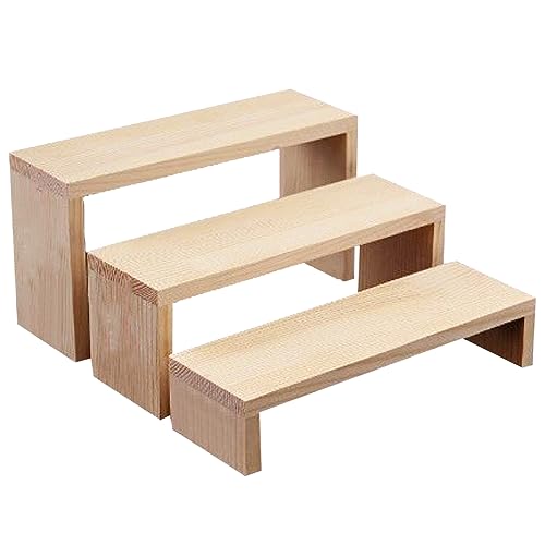 NBEADS 3-Tier Rectangle Wood Jewelry Display Risers, 9.8inch Unfinished Wood Display Risers Shelf Showcase Fixtures Detachable Display Stand for Crafts Jewelry Storage Display Collection - color: 3-Tier Rectangle 3 Sizes