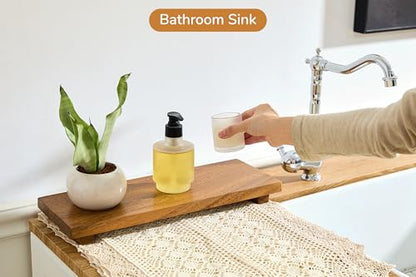 Narrow 17" Acacia Wood Riser Pedestal Stand – Farmhouse Wood Display Riser for Kitchen and Bathroom Decor - Counter Display, Plant Stand, Jewelry Holder, Vanity Tray, Candle Stand (Narrow:17"x6"x1.57") - size: Narrow:17"x6"