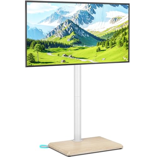 Rfiver Swivel Floor TV Stand with Mount for 32-60 inch TVs up to 88 lbs, Height Adjustable Tall TV Stand with Wood Base, Saving Space Design for Bedroom, Living Room and Corner, Oak - color: Oak