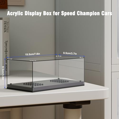 Model Car Display Case, Acrylic Showcase for Speed Champion, Parking Garage Compatible Toy Models Blocks, Dustproof with Light (7.6 x 3.7 x 3.3 Inches, Case Only)
