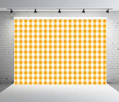 BELECO 10x8ft Fabric Yellow and White Checkered Backdrop Yellow Gingham Pattern Plaid Texture Background BBQ Picnic Party Decorations Birthday Baby Shower Shoot Photo Props - size: 10x8ft