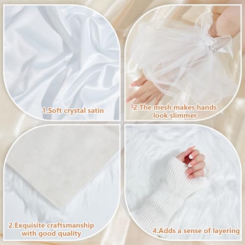 WEBEEDY 5 Pcs White Nail Background Mat for Pictures Nail Photo Props with Small Faux Fur Rug, Satin Silk, Knitted Sleeve, Lace Cuff, Organza Fabric for Nails Jewelry Pictures Background Flat Lay
