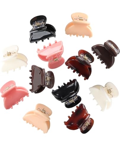 Claw Hair Clips Jaw Clamps - 12PCS Small Hair Claw Jaw Clamp for Thin Hair Styling Accessories Classic Hair Clamp for Women Girls(Solid color#1) - color: Solid color#1