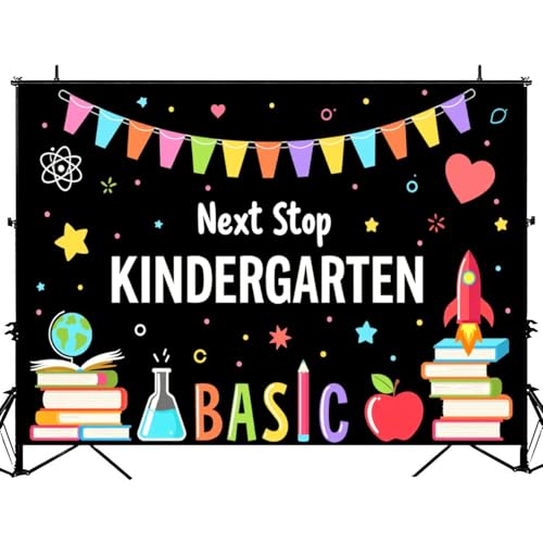 5x7ft Photography Backdrop Next Stop Kindergarten Colored Graduation Back to School Photo Backdrop Photography Background for Photoshoot Portrait Video Party Photo Studio Prop Booth - color: Color3