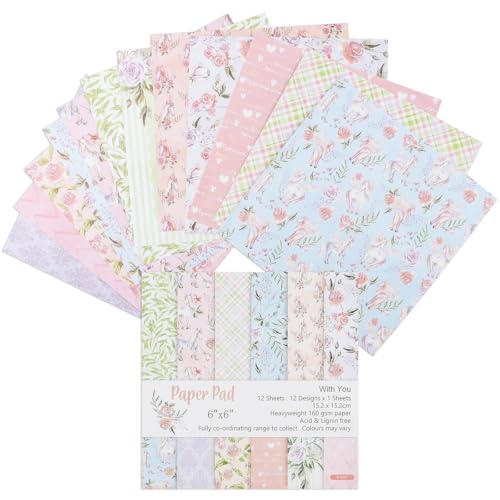 12 Sheets Scrapbook Paper Pads, 12 Designs 6"x6" Single Sides Patterned CardStock Papers, 160gsm Decorative Background Craft Paper, Scrapbooking Pad for Card Making DIY Projects(Fresh Little Flower) - color: Fresh Little Flower