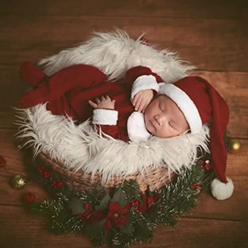 ForBaysy Newborn Baby Christmas Photo Props Outfit Infant Boys Girl Photoshoot Costume Red jumpsuit With Xmas Hat