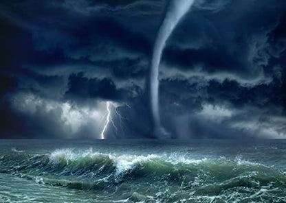 7x5ft Fabric Hurricane in The Ocean Photography Backdrop Lighting Storm and Grey Sky Background Horror Disaster Scenery Decorations Halloween Themed Party Photoshoot Booth Studio Props - size: 7x5FT