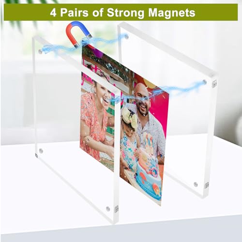 4x4 Acrylic Picture Frame 10 Pack, Clear Picture Frames Double Sided Magnetic Acrylic Frames Freestanding Photo Block Frame Desktop Display Floating Frameless Frame Stand - size: 4"x4"