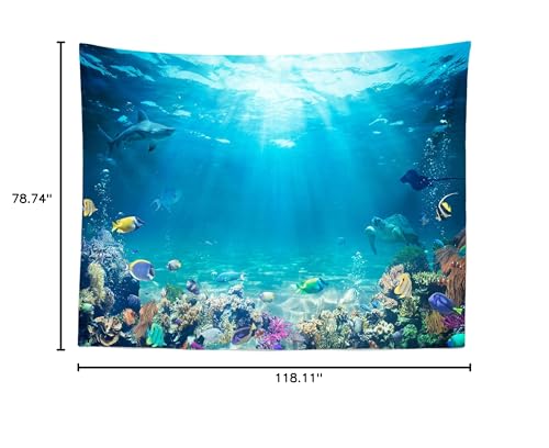 BELECO Underwater World Backdrop 10x6.5ft Fabric Undersea Backdrop for Photography Under the Sea Tropical Fish Dolphin Turtle Coral Deep Sea Sunlight Seabed Background Undersea Party Photo Studio Prop - size: 10x6.5ft