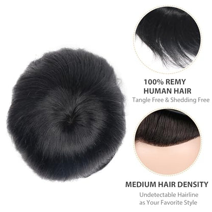 Mens Toupee Human Hair Hairpiece Male Unit Mono Lace Hair Replacement System for Balding Durable Hair Systems 8x10 Inch 1# Jet Black Natural Hairline Prosthesis Units Implant - color: 1# Jet black - Mono NPU, size: 8x10 Inch