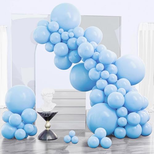PartyWoo Light Blue Balloons 140 pcs Different Sizes of 18 12 10 5 Inch Baby Pastel Sky Blue Balloon Arch Kit Garland for Graduation Baby Shower Gender Reveal Birthday Party Decorations Blue-Y4 - color: Blue-y4