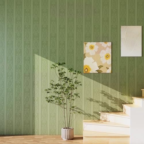 JiffDiff Wallpaper Peel and Stick Textured,3D Embossed Wall Paper Stick on Wallpaper Modern Waterproof Self Adhesive Contact Paper(17.3" x 800",Green) - color: Green, size: 17.3" x 800"