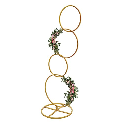 5.02FT Gold 4 Round Hoop Backdrop Stand, 4-Tier Detachable Wedding Metal Flower Arch Kit Frame for Photo Booth Background, Flower Display Background Decoration for Birthday Party - style: Round