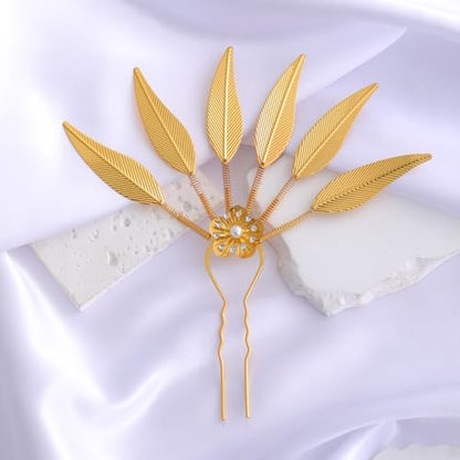 Lureme Thai Ethnic Hairpieces Alloy Leaf Hairpin with Rhinestones Hair Accessories for Women(hb000015-2) - color: gold with crystal strass
