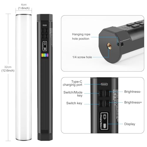 PULUZ Photography Lighting, 360° Magnetic Handheld Light Wand with 2000mAh Rechargeable Battery, 2500-9000K Dimmable Tube Light for Camera, Studio Photography, TikTok, YouTube, Vlogs (30cm/11.8 in) - size: 11.8 inches