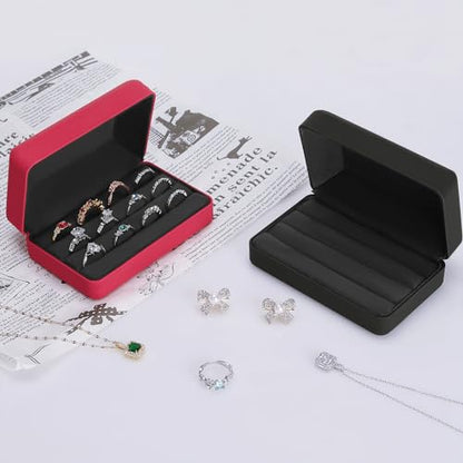 KUKUVR Velet Ring Storage Box, Travel Jewelry Case with 3 Slot Ring Display Organizer (Black) - color: Black