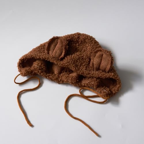 Zeroest Newborn Photography Props Boy Outfits Bear Baby Girl Photo Props Outfits Hat Footed Romper Sleeved Set for Photoshoot - color: Camel