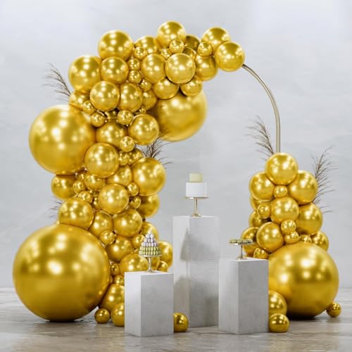 PartyWoo Gold Balloons 99pcs Different Sizes of 36 18 12 10 5 Inch Gold Balloon Arch Kit Garland for Birthday Wedding Anniversary Baby Shower Graduation Retirement Casino Party Decorations Gold-G101 - color: Gold-g101