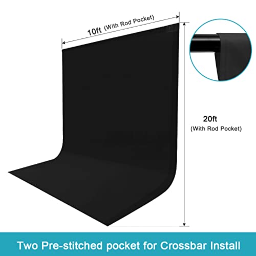10X20ft Black Photo Backdrops for Photography, LCUIRC Two Rod Pocket Backdrops Curtain for Parties, Polyester Fabric Background with 4 Clamps for Product Protrait Photoshoot or Parties Decoration - color: 10x20ft Black