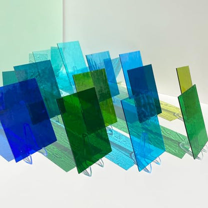 PALJOLLY Blue + Green Transparent Stained Glass Sheets Supply for Projects,12 Pack 6 x 4 inch Art Glass Mosaic Glass Pieces for Crafts - color: green+blue