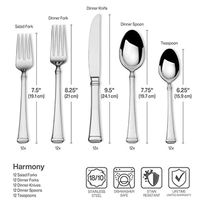 Mikasa Harmony 65-Piece 18/10 Stainless Steel Flatware Set, Service for 12, Polished Silverware with Serving Utensils, Dishwasher Safe - size: 65 Piece Set, style: Harmony