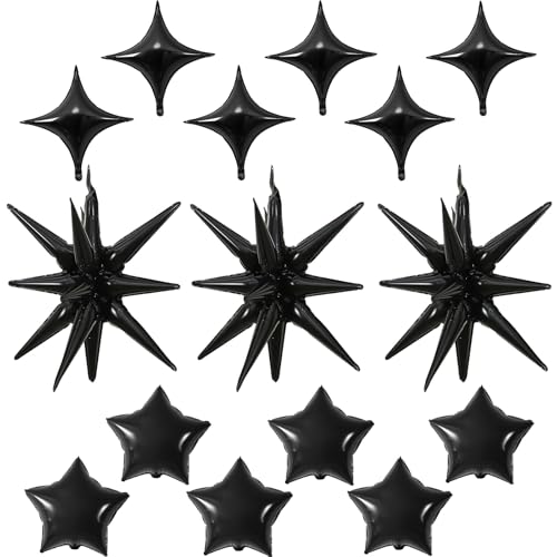 Black Star Balloons, 22in Large Star Balloons Foil 10in 4-Pointed & Black Pentagram Balloon for Graduation Wedding Halloween Baby Shower Birthday Party Decorations - color: Black