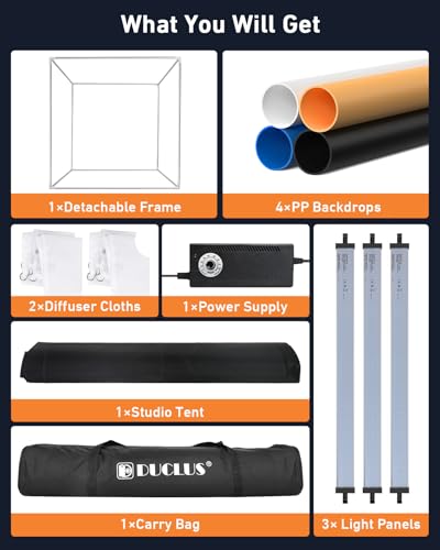DUCLUS Light Box Photography 39×39 inch, 210 LED Large Photo Light Box with 3 Stepless Dimming Light Panels & 4 Matte PP Backdrops, Professional Photo Background Shooting Tent for Product Photography - size: 39*39 inch