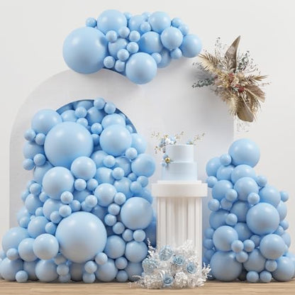 Double Stuffed Pastel Blue Balloons Different Size 115Pcs 5/10/12/18 Inch Macaron Light Blue Balloon Garland Arch kit for Birthday Gender Reveal Baby Shower Party - color: Pastel Blue