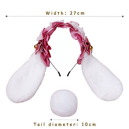 Faylay Cosplay Women Plush Furry Bunny Ears Headwear Accessory Rabbit Headband - color: 8-bjtlt With Tail