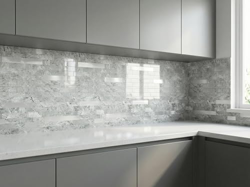 Yipscazo 10 Sheets Peel and Stick Stone Metal Tile Backsplash, Stick on Tiles for Backsplash Kitchen, Bathroom, Laundry Room, Camper, Fireplace (12'' X 12'', Polished Gray) - color: Polished Gray