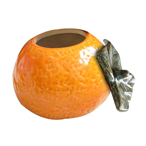 KICHOUSE Ceramic Orange Fruit Shaped Tea Storage Jar Small Decorative Canister with Lid for Home Kitchen Photography Props