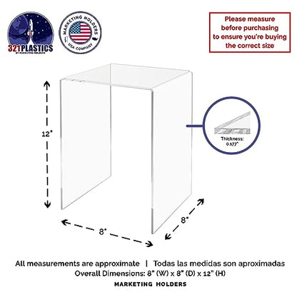 Marketing Holders 4 Pack Clear Acrylic Riser Display Stand 8" x 8" x 12" Merchandise Showcase One Piece Fixture Retail Stores and Boutiques Throne Tabletop Platform - size: 8"W x 8"D x 12"H