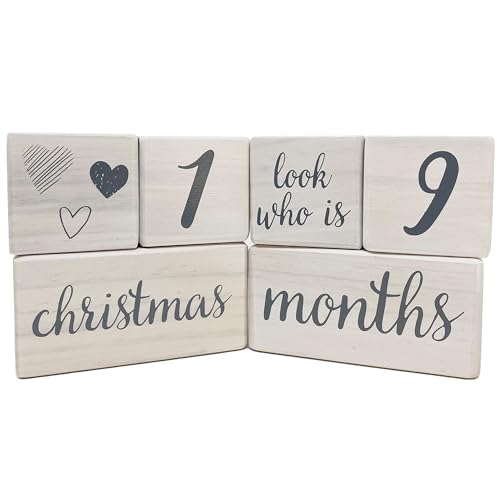Pondering Pine Baby Milestone Blocks - Natural White Stain Pine Wood with Weeks Months Years Grade and Holidays, Newborn Weekly Monthly First Year Picture Props, 6 Block Milestones Age Set with Bag - color: White, size: 6 Piece