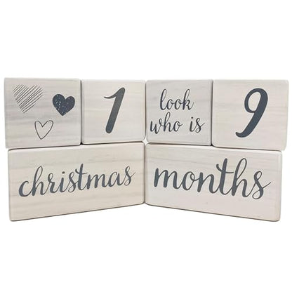 Pondering Pine Baby Milestone Blocks - Natural White Stain Pine Wood with Weeks Months Years Grade and Holidays, Newborn Weekly Monthly First Year Picture Props, 6 Block Milestones Age Set with Bag - color: White, size: 6 Piece