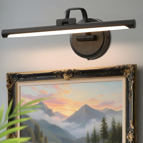 Hardwired Picture Light for Wall, 16 Inch Modern Brass Dimmable Frame Light with Adjustable Swing Arm, 3CCT LED Art Display Light for Paintings,120 Volts Gallery Wall Light, Hallway Vanity Light, 6W - color: Black, size: 16" Long Dimmable